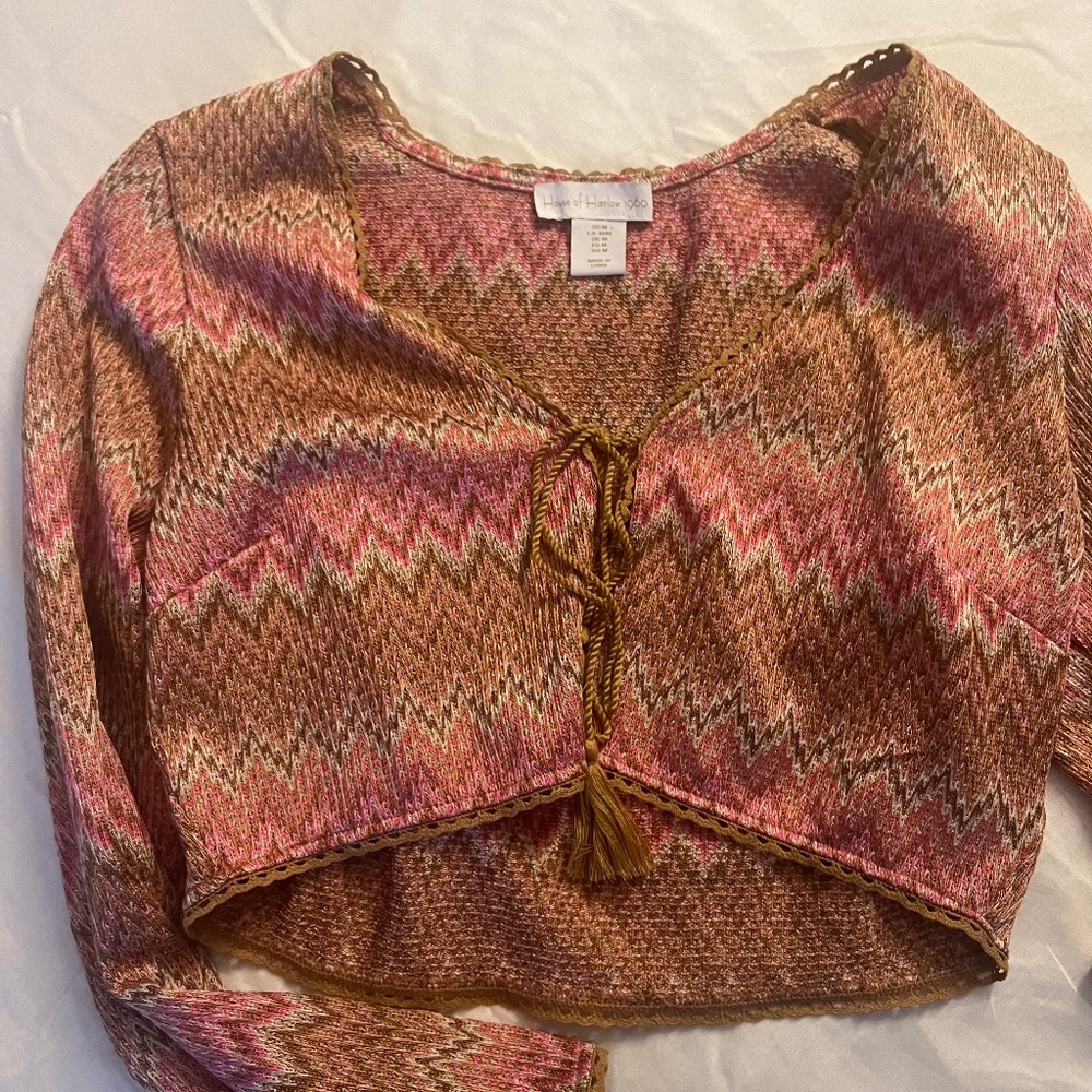 House of Harlow‎ Pink Zig Zag Crochet Cropped Cardigan Sweater M